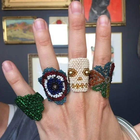 Hand Beaded Ring Floral Mexican Artisanal Color B - Picture 1 of 3